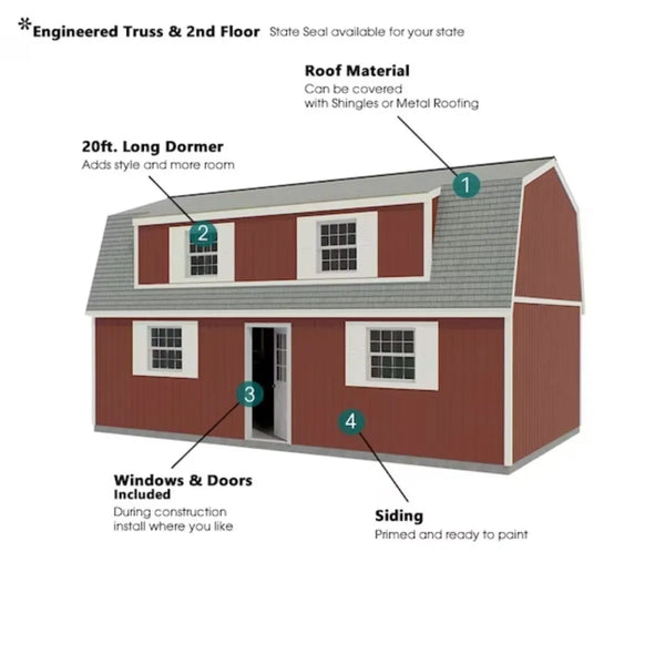 Best Barns Camp Reynolds 16 x 32 ft. Gambrel Wood 2-Story Outdoor Storage Shed Kit