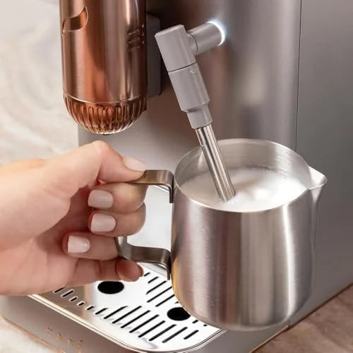 Café Affetto Automatic Espresso Machine + Milk Frother | Built-In & Adjustable Espresso Bean Grinders | One-Touch Brew in 90 Seconds | Steel Silver, 1.2 Liter, (C7CEBBS2RS3)