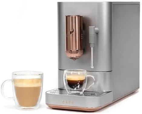 Café Affetto Automatic Espresso Machine + Milk Frother | Built-In & Adjustable Espresso Bean Grinders | One-Touch Brew in 90 Seconds | Steel Silver, 1.2 Liter, (C7CEBBS2RS3)
