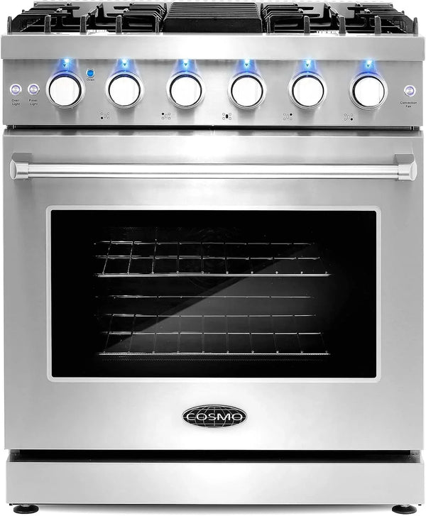 Cosmo 30-inch 4.5 Cu. Ft. Stainless Steel Gas Range with 5 Sealed Burners and Convection Oven