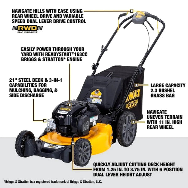 DEWALT 21 Inch 163cc Gas Self-Propelled Lawn Mower with Briggs & Stratton Engine