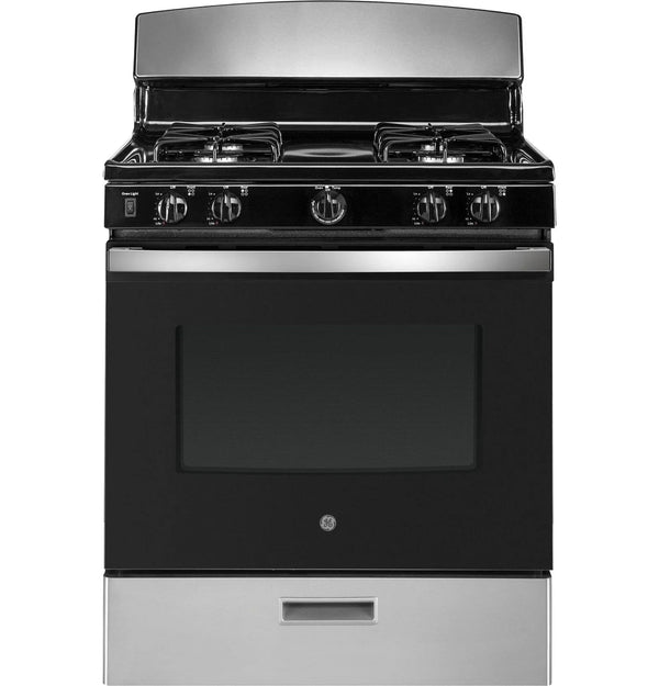 GE 30″ Free-Standing Gas Range with 4 Sealed Burners, Stainless Steel (JGBS30RETSS)