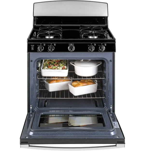 GE 30″ Free-Standing Gas Range with 4 Sealed Burners, Stainless Steel (JGBS30RETSS)