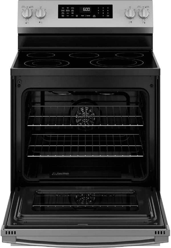 GE 30-inch Freestanding Electric Convection Range with No Preheat Air Fry, WiFi, and EasyWash Oven Tray, Stainless Steel