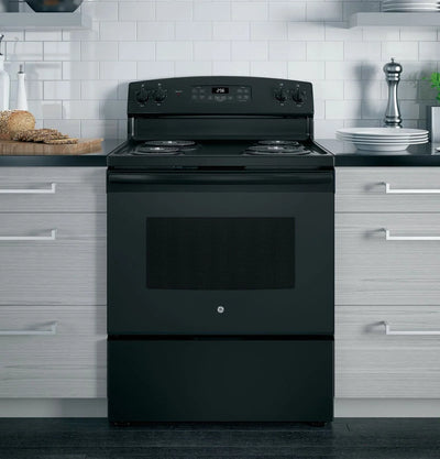 GE 30 Inch Freestanding Electric Range with Self-Clean Oven, Black (JB256DMBB)