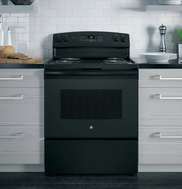 GE 30 Inch Freestanding Electric Range with Self-Clean Oven, Black (JB256DMBB)