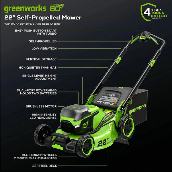 Greenworks Pro 60V 22″ Cordless Self-Propelled Push Lawn Mower