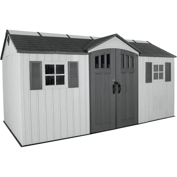 Lifetime 15 ft. x 8 ft. Dual Entry Outdoor Storage Shed, Gray