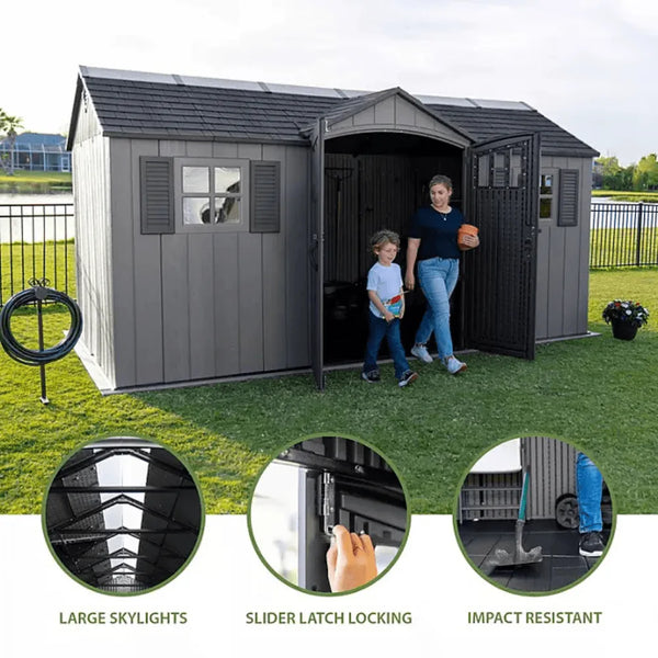 Lifetime 15 ft. x 8 ft. Dual Entry Outdoor Storage Shed, Gray