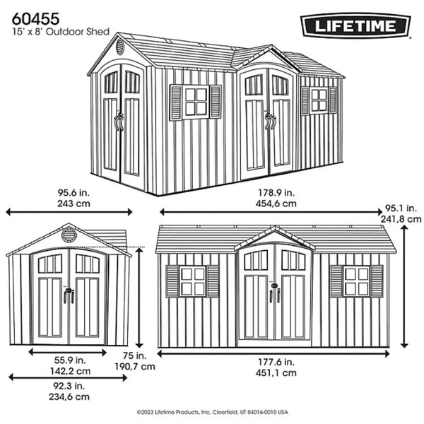 Lifetime 15 ft. x 8 ft. Dual Entry Outdoor Storage Shed, Gray