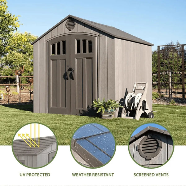 Lifetime 8 ft. x 7.5 ft. Rough Cut Outdoor Storage Shed, Light Brown