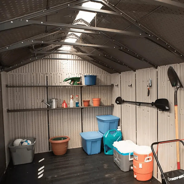 Lifetime 8 x 17.5 ft. Dual Entry Outdoor Storage Shed, Tan (Model 60213)