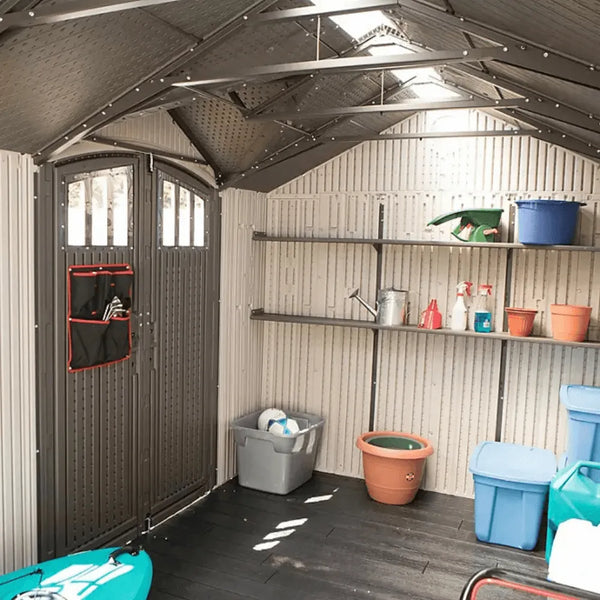 Lifetime 8 x 17.5 ft. Dual Entry Outdoor Storage Shed, Tan (Model 60213)