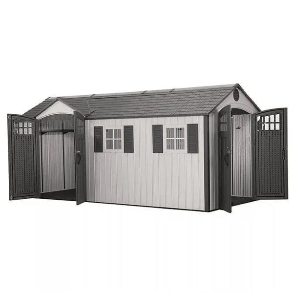 Lifetime 8 x 17.5 ft. Dual Entry Outdoor Storage Shed, Tan (Model 60213)