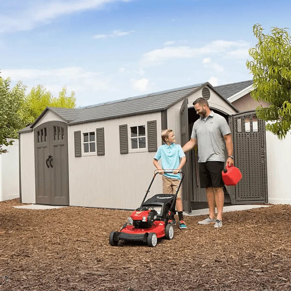 Lifetime 8 x 17.5 ft. Dual Entry Outdoor Storage Shed, Tan (Model 60213)