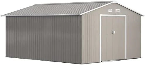 Outsunny 11′ x 13′ Outdoor Storage Shed, Garden Tool Metal Shed with Foundation Kit, Double Lockable Door, Air Vents and Slopings Roofs, for Backyard, Patio, Lawn, Light Grays