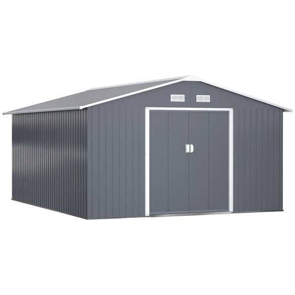 Outsunny Outdoor Storage Shed Dark Gray 11’×13′ Galvanized Steel