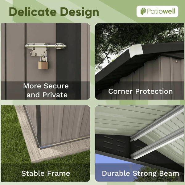 Patiowell 10 ft. W x 12 ft. D Galvanized Steel Outdoor Storage Shed, 119 sq. ft.