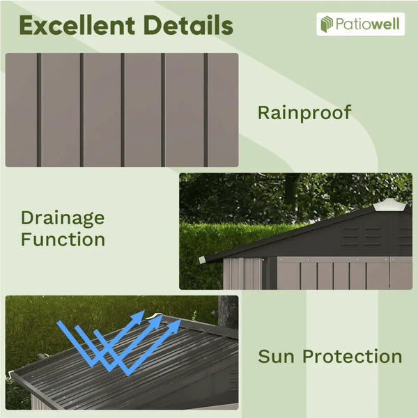 Patiowell 10 ft. W x 12 ft. D Galvanized Steel Outdoor Storage Shed, 119 sq. ft.