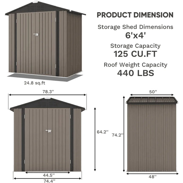 Patiowell 10 ft. W x 12 ft. D Galvanized Steel Outdoor Storage Shed, 119 sq. ft.