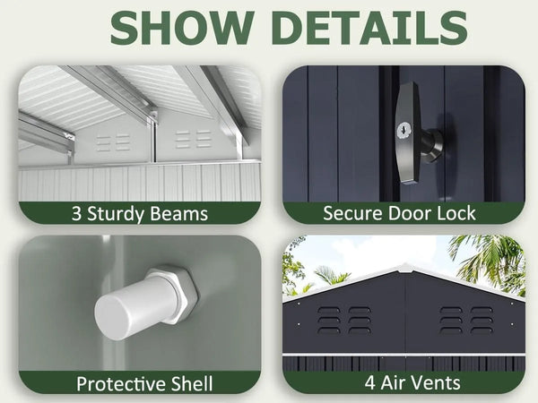 Patiowell 10 x 12 ft. Metal Outdoor Storage Shed, 119 sq. ft.