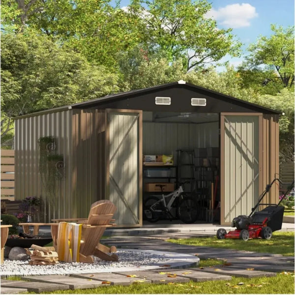 Patiowell 10×8 ft Metal Outdoor Storage Shed with Windows