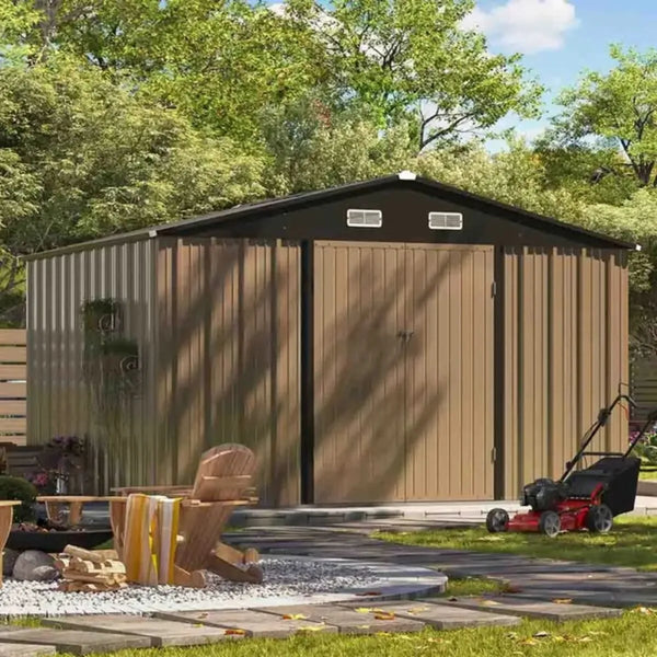 Patiowell 10×8 ft Metal Outdoor Storage Shed with Windows