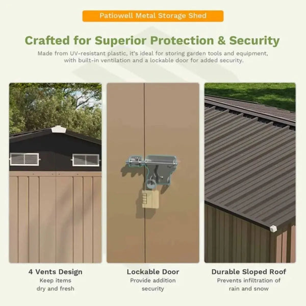 Patiowell 10×8 ft Metal Outdoor Storage Shed with Windows