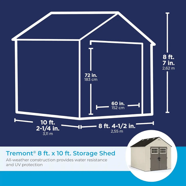 Suncast Tremont 8 x 10 ft. Resin Outdoor Storage Shed with Floor, Model BMS8100