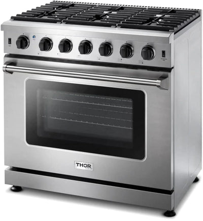 Thor Kitchen LRG3601U 36-Inch Professional Freestanding Gas Range with Convection Oven, Stainless Steel