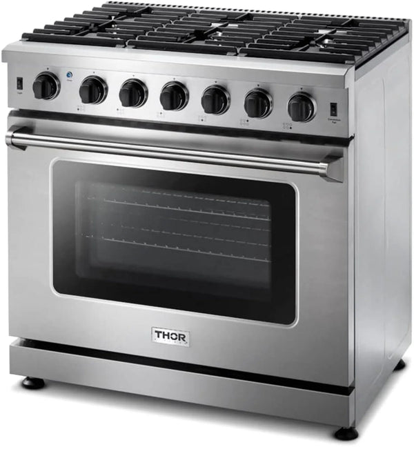 Thor Kitchen LRG3601U 36-Inch Professional Freestanding Gas Range with Convection Oven, Stainless Steel