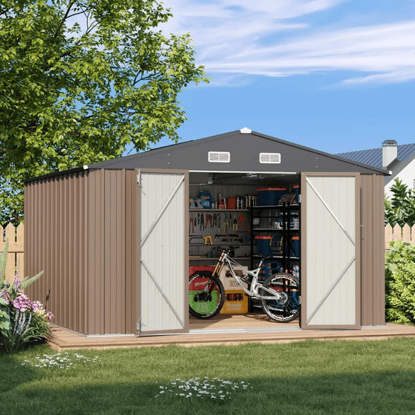 VEIKOUS 10 ft. x 10 ft. Outdoor Metal Storage Shed with Lockable Door and Vents, Gray