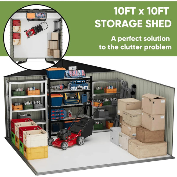 VEIKOUS 10 ft. x 10 ft. Outdoor Metal Storage Shed with Lockable Door and Vents, Gray
