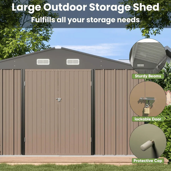 VEIKOUS 10 ft. x 10 ft. Outdoor Metal Storage Shed with Lockable Door and Vents, Gray