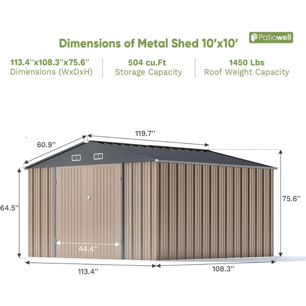 VEIKOUS 10 ft. x 10 ft. Outdoor Metal Storage Shed with Lockable Door and Vents, Gray