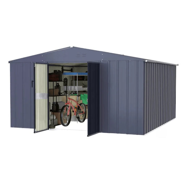 Veikous 10 ft. x 12 ft. Outdoor Metal Storage Shed with Lockable Door and Vents, Gray