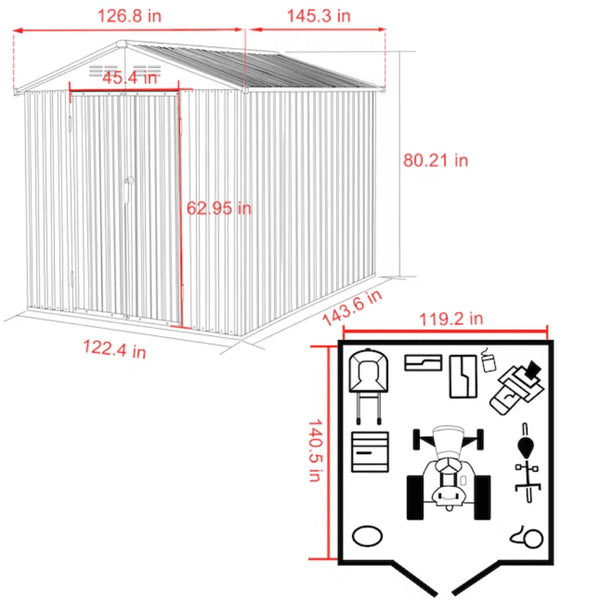 Veikous 10 ft. x 12 ft. Outdoor Metal Storage Shed with Lockable Door and Vents, Gray