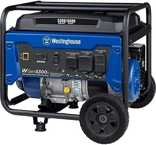 Westinghouse 6600 Peak Watt Home Backup Portable Generator, Transfer Switch Ready 30A Outlet, RV Ready 30A Outlets.