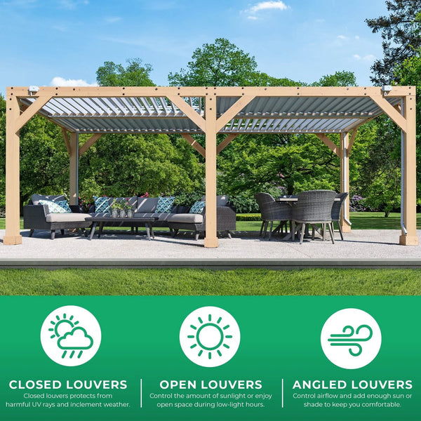 Yardistry 10×20 ft Natural Cedar Wooden Louvered Pergola