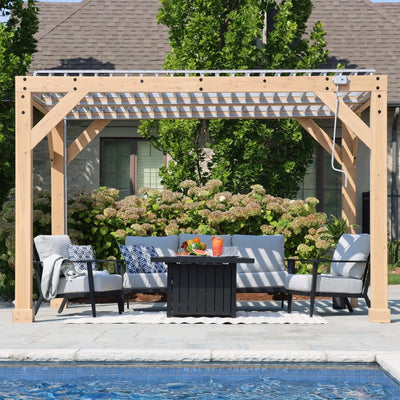 Yardistry Structures 10×12 Ft Cedar Wood Louvered Pergola, Natural Cedar