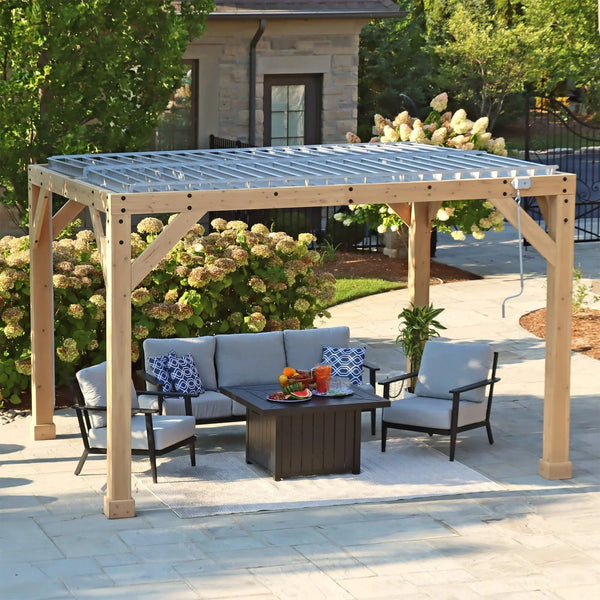 Yardistry Structures 10×12 Ft Cedar Wood Louvered Pergola, Natural Cedar
