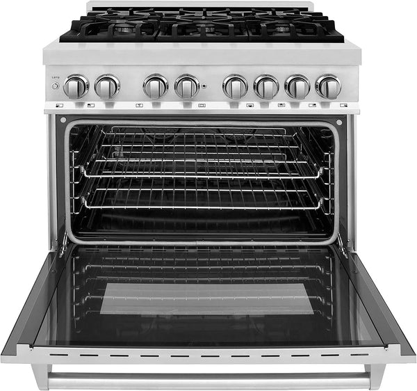 ZLINE 36 in. 4.6 cu. ft. Legacy Dual Fuel Range with 6 Burner Gas Cooktop and Electric Convection Oven in Stainless Steel (RA36)