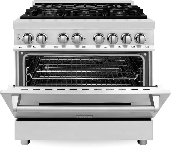 ZLINE 36 in. 4.6 cu. ft. Legacy Dual Fuel Range with 6 Burner Gas Cooktop and Electric Convection Oven in Stainless Steel (RA36)