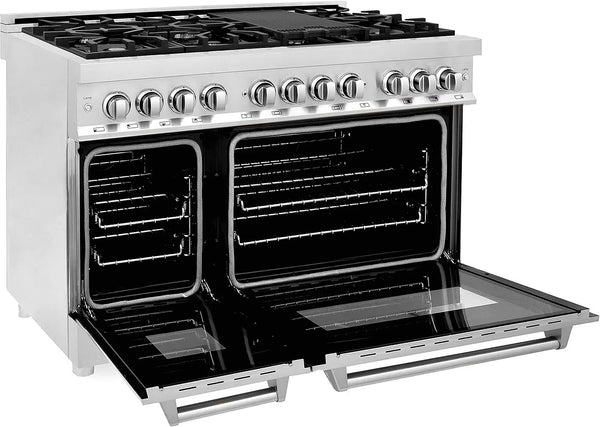 ZLINE 48-Inch Legacy Series Dual Fuel Range with 7 Burner Gas Cooktop and Electric Convection Oven, Stainless Steel (RA48)