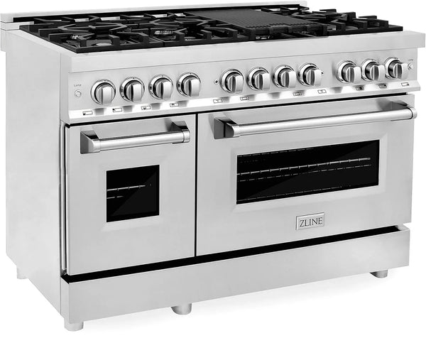 ZLINE 48-Inch Legacy Series Dual Fuel Range with 7 Burner Gas Cooktop and Electric Convection Oven, Stainless Steel (RA48)