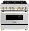 ZLINE Autograph Edition 36 Inch 4.6 Cu. Ft. Dual Fuel Range with Gold Accents, RAZ-36-G