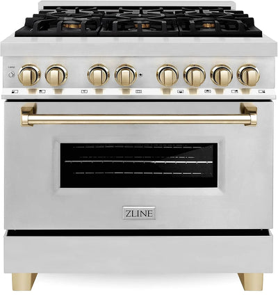 ZLINE Autograph Edition 36 Inch 4.6 Cu. Ft. Dual Fuel Range with Gold Accents, RAZ-36-G