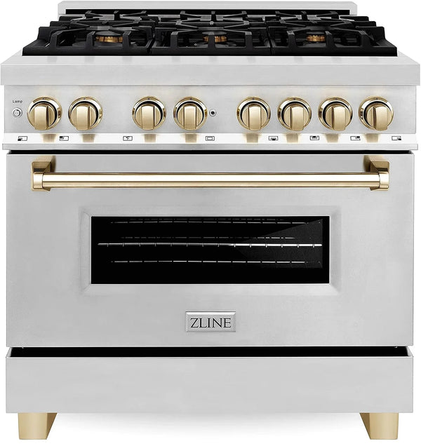 ZLINE Autograph Edition 36 Inch 4.6 Cu. Ft. Dual Fuel Range with Gold Accents, RAZ-36-G