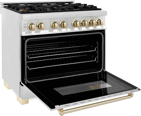 ZLINE Autograph Edition 36 Inch 4.6 Cu. Ft. Dual Fuel Range with Gold Accents, RAZ-36-G