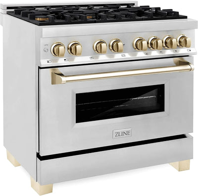 ZLINE Autograph Edition 36 Inch 4.6 Cu. Ft. Dual Fuel Range with Gold Accents, RAZ-36-G